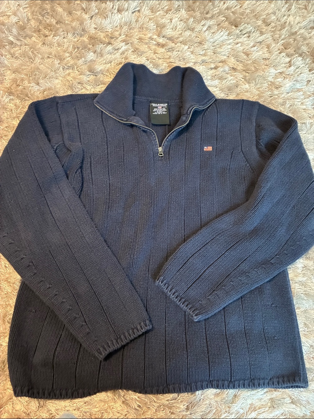 Polo jeans Men's Navy Zip-Up Ribbed Sweater